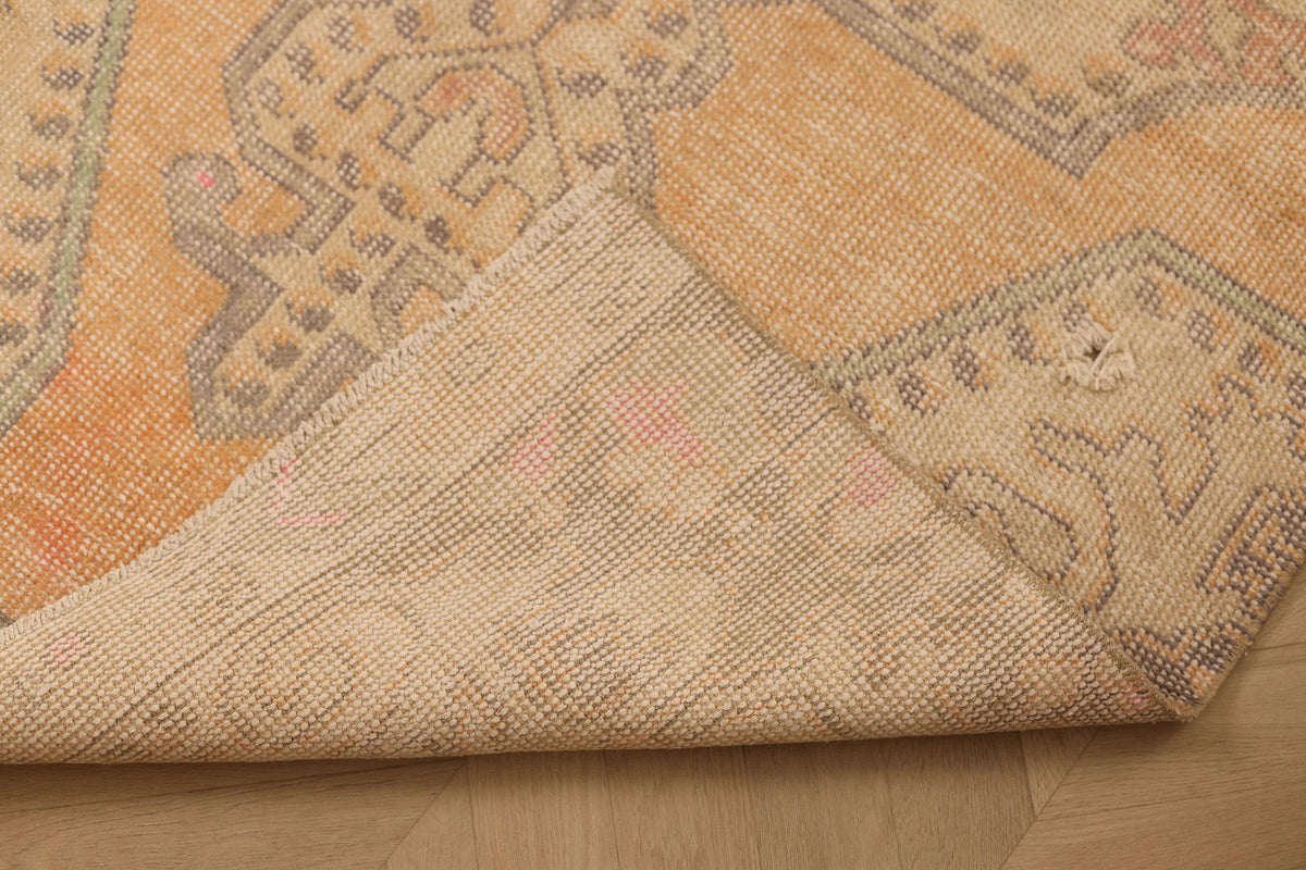 Vintage Nevşehir Turkish Runner Rug 3x7 ft — Orange & Beige maximalist