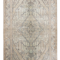 Hand-woven 4x7 ft vintage Kayseri rug in gray and brown with intricate floral patterns and a rustic wool-cotton blend.