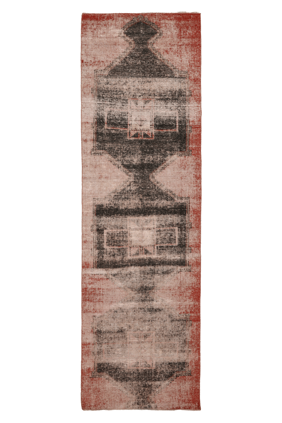 Vintage Malatya Turkish Runner Rug 3x10 ft — Red & Gray Distressed