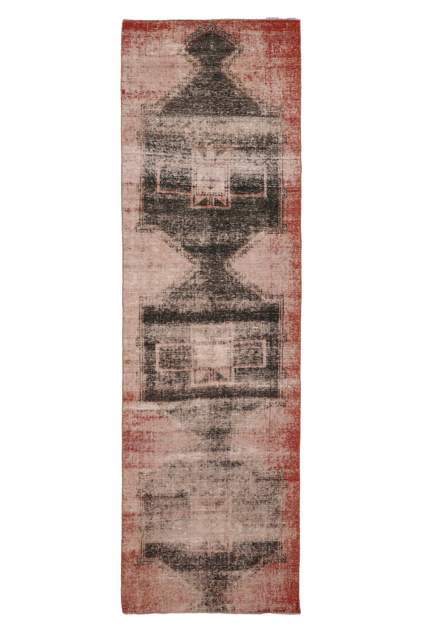 Vintage Malatya Turkish Runner Rug 3x10 ft — Red & Gray Distressed