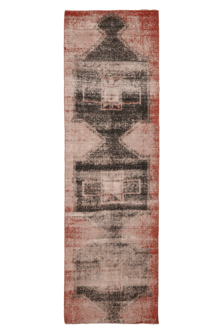 Vintage Malatya Turkish Runner Rug 3x10 ft — Red & Gray Distressed
