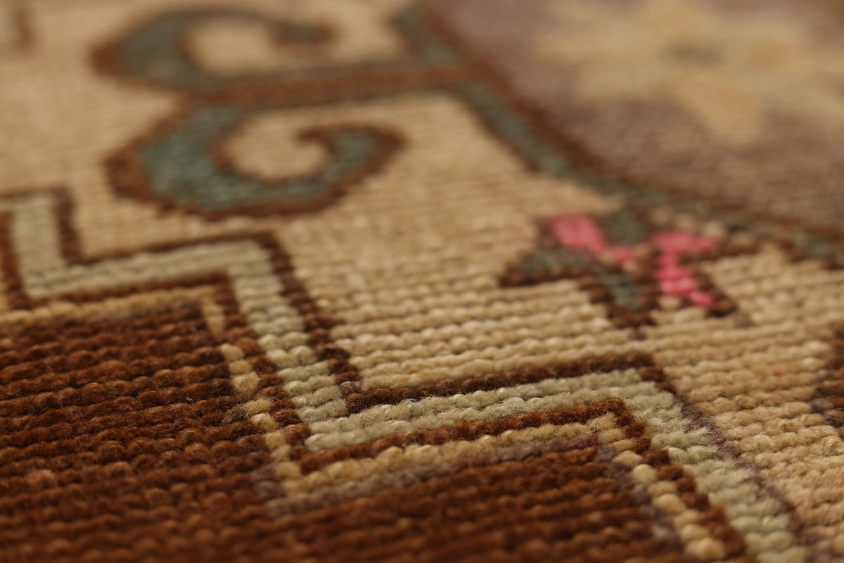 Vintage Kars Turkish Area Rug 2x5 ft — Brown & Beige Floral