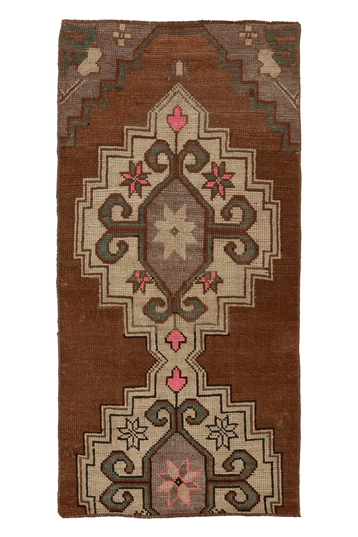 Vintage Kars Turkish Area Rug 2x5 ft — Brown & Beige Floral