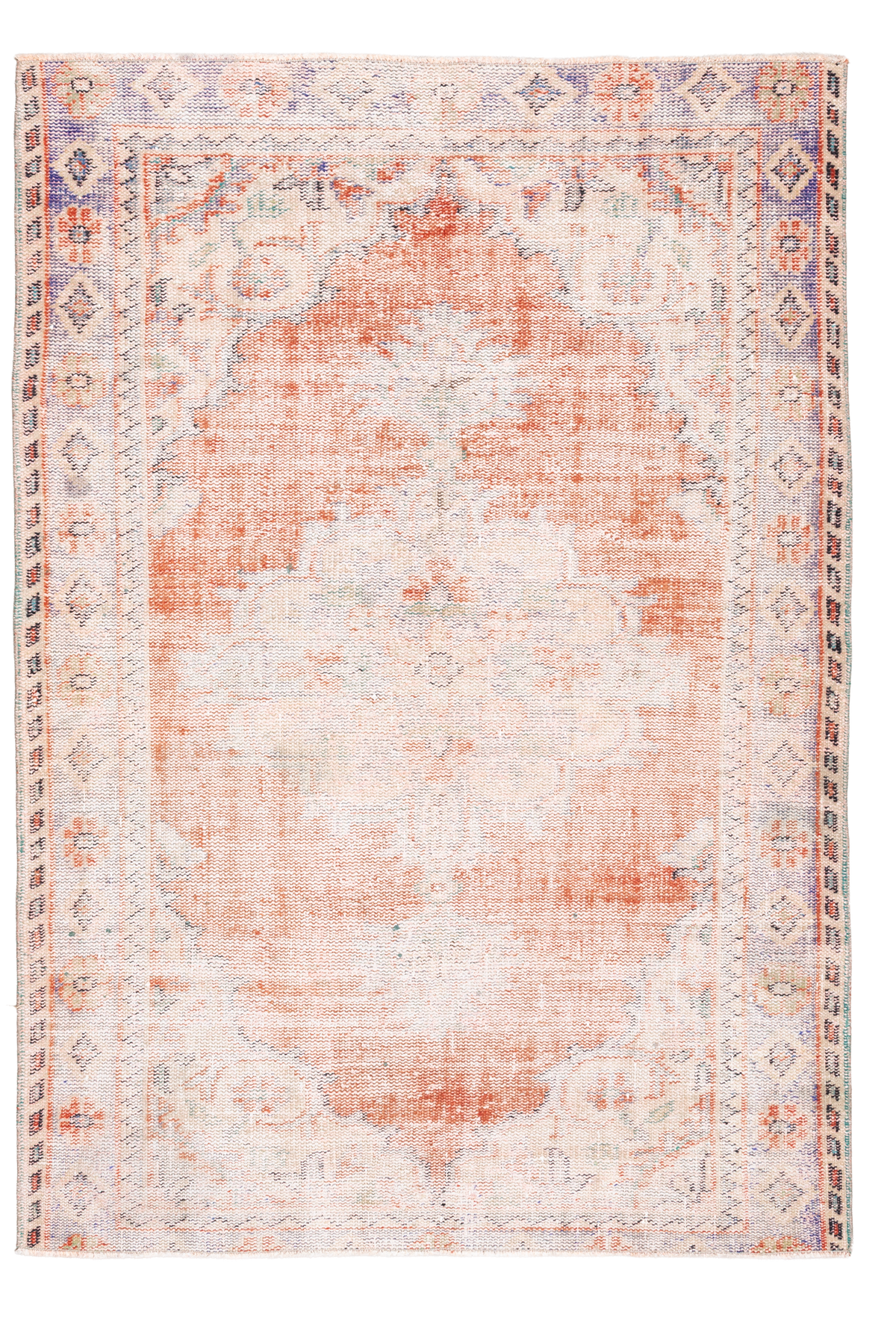 Vintage Manisa Turkish Area Rug 4x7 ft — Orange & Beige Distressed