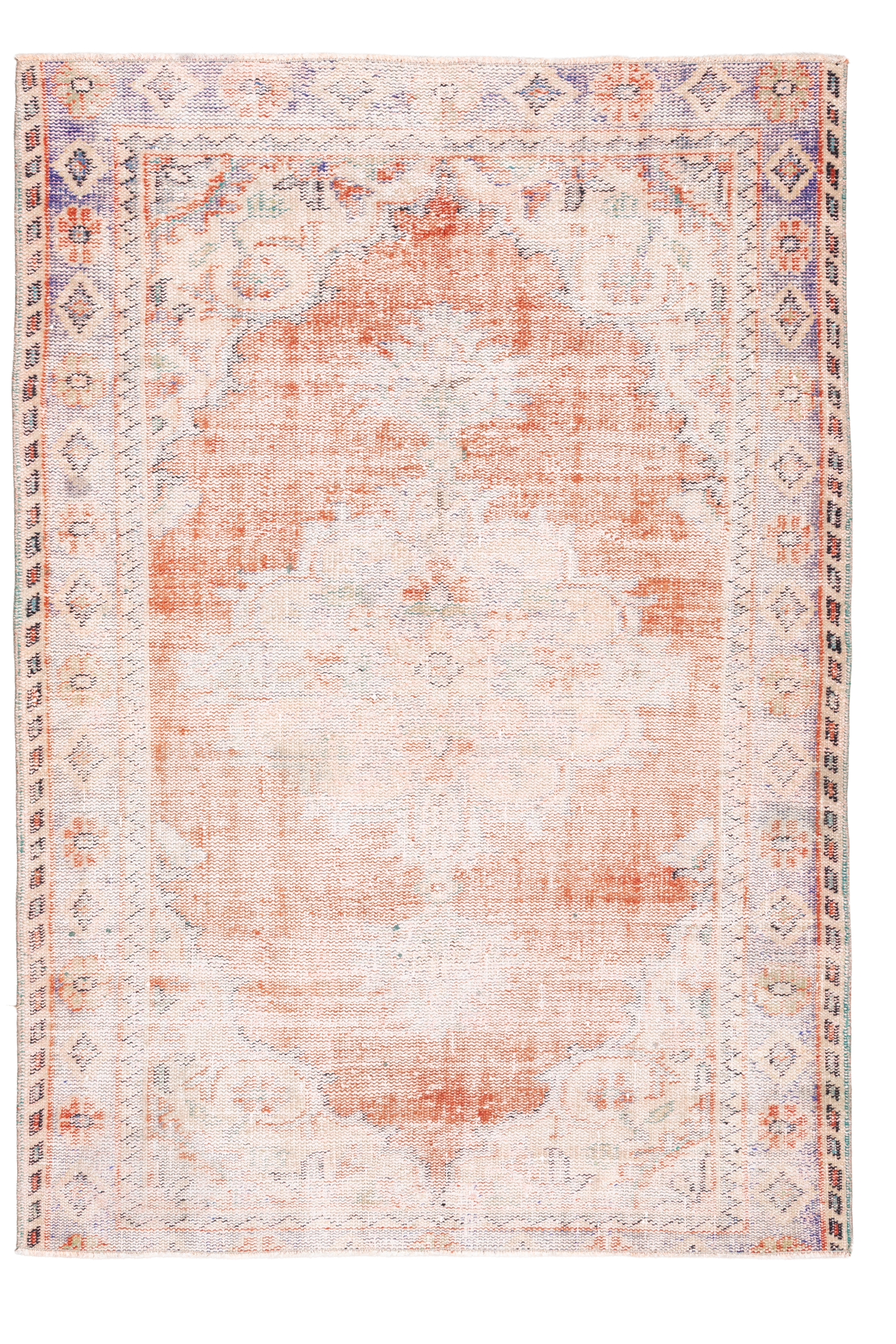 Vintage Manisa Turkish Area Rug 4x7 ft — Orange & Beige Distressed