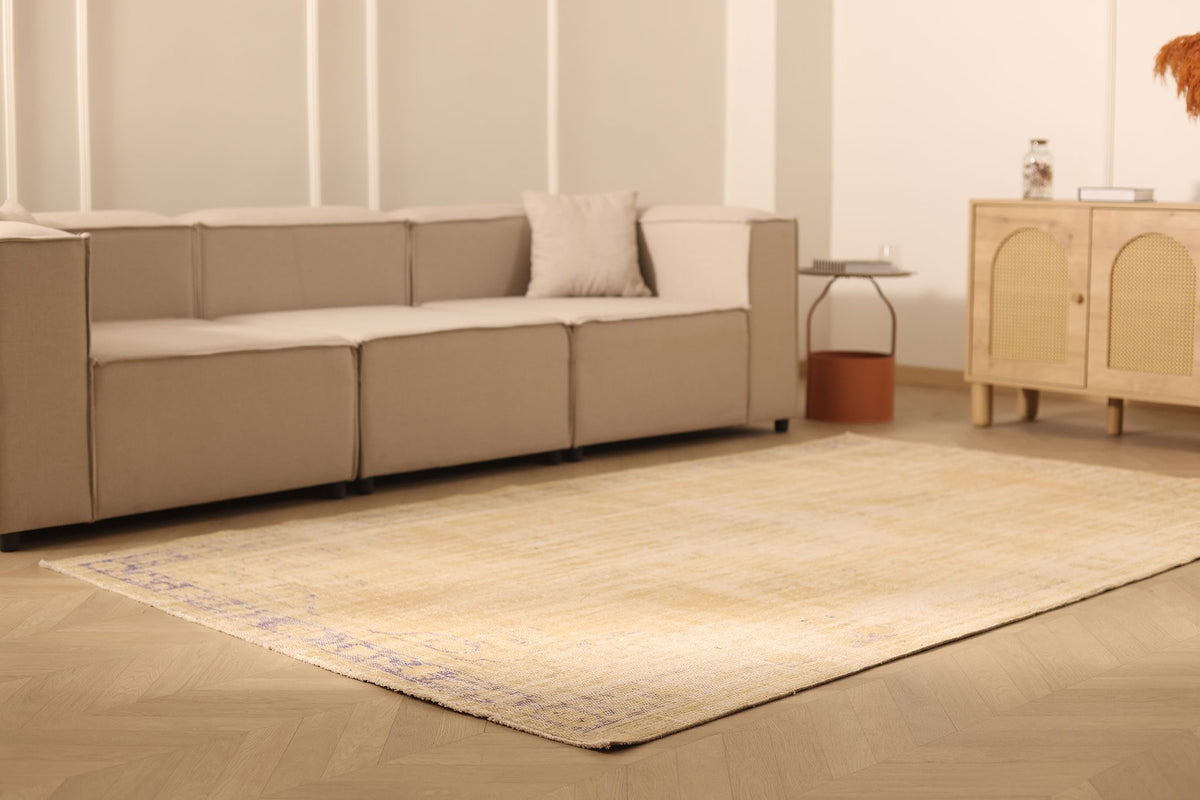 Vintage Manisa Turkish Area Rug 6x8 ft — Beige & Brown Floral
