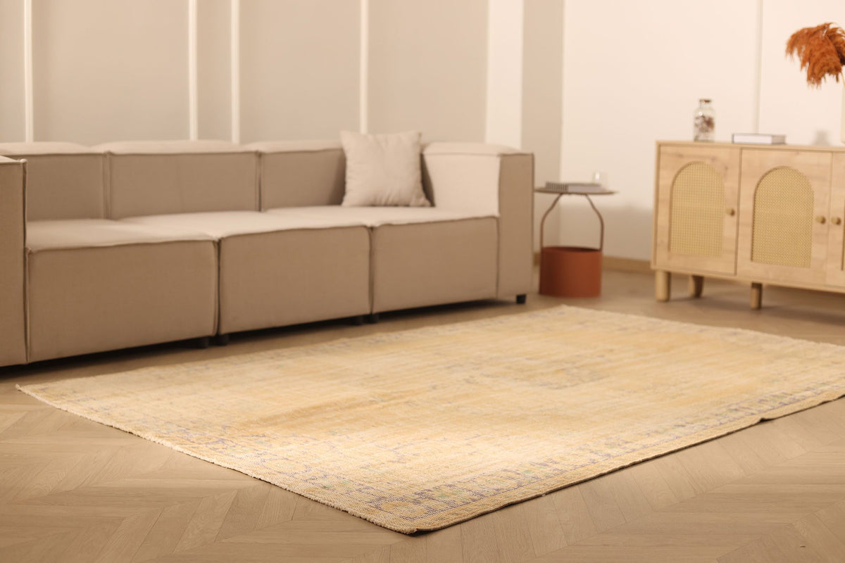 Vintage Manisa Turkish Area Rug 6x9 ft — Beige & Brown Floral