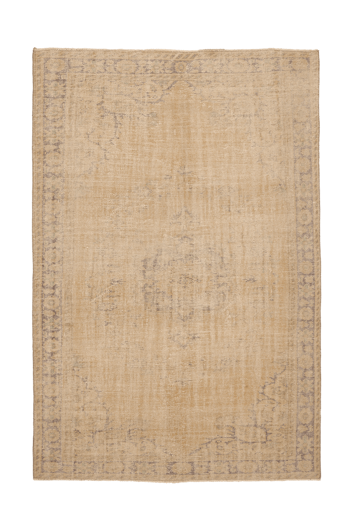 Vintage Manisa Turkish Area Rug 6x9 ft — Beige & Brown Floral