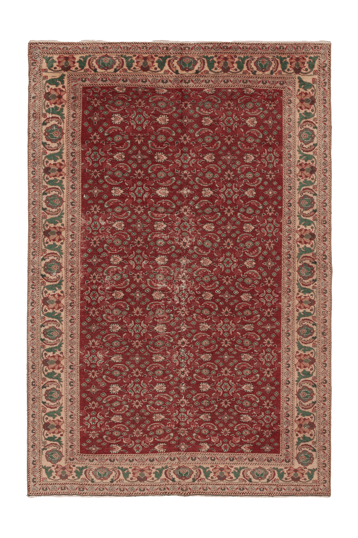 Vintage Isparta Turkish Area Rug 5x8 ft — Red & Beige Floral