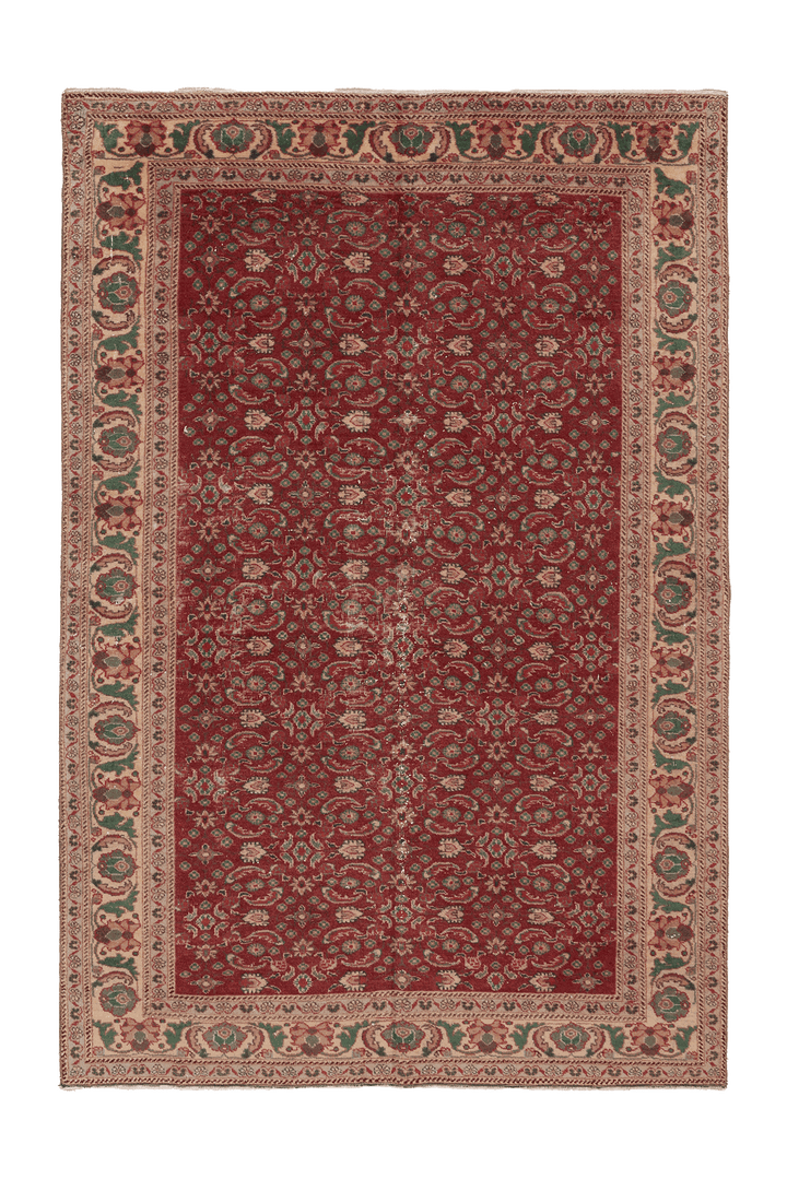 Vintage Isparta Turkish Area Rug 5x8 ft — Red & Beige Floral