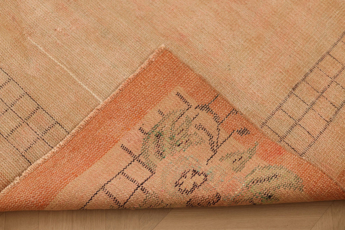 Vintage Manisa Turkish Area Rug 5x8 ft — Orange & Beige Floral