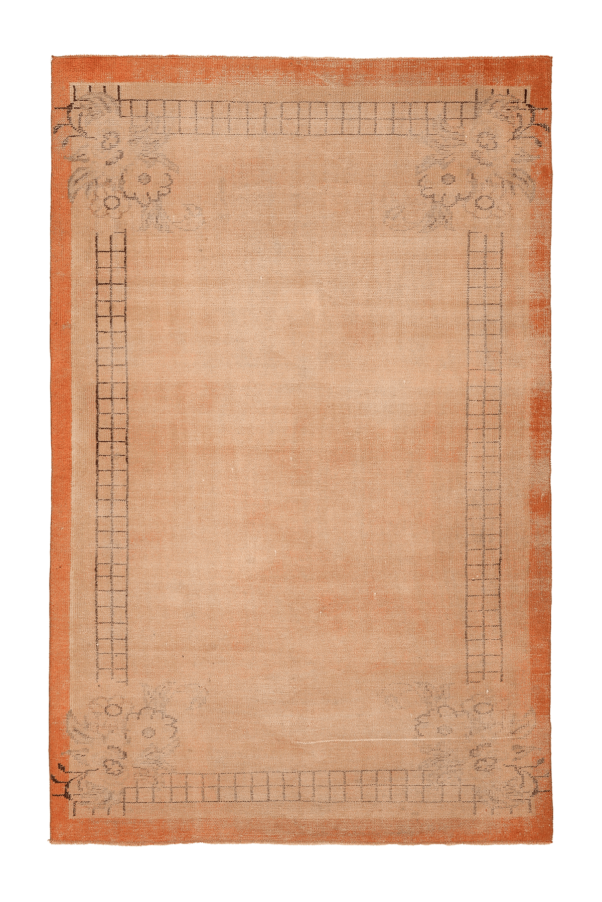 Vintage Manisa Turkish Area Rug 5x8 ft — Orange & Beige Floral