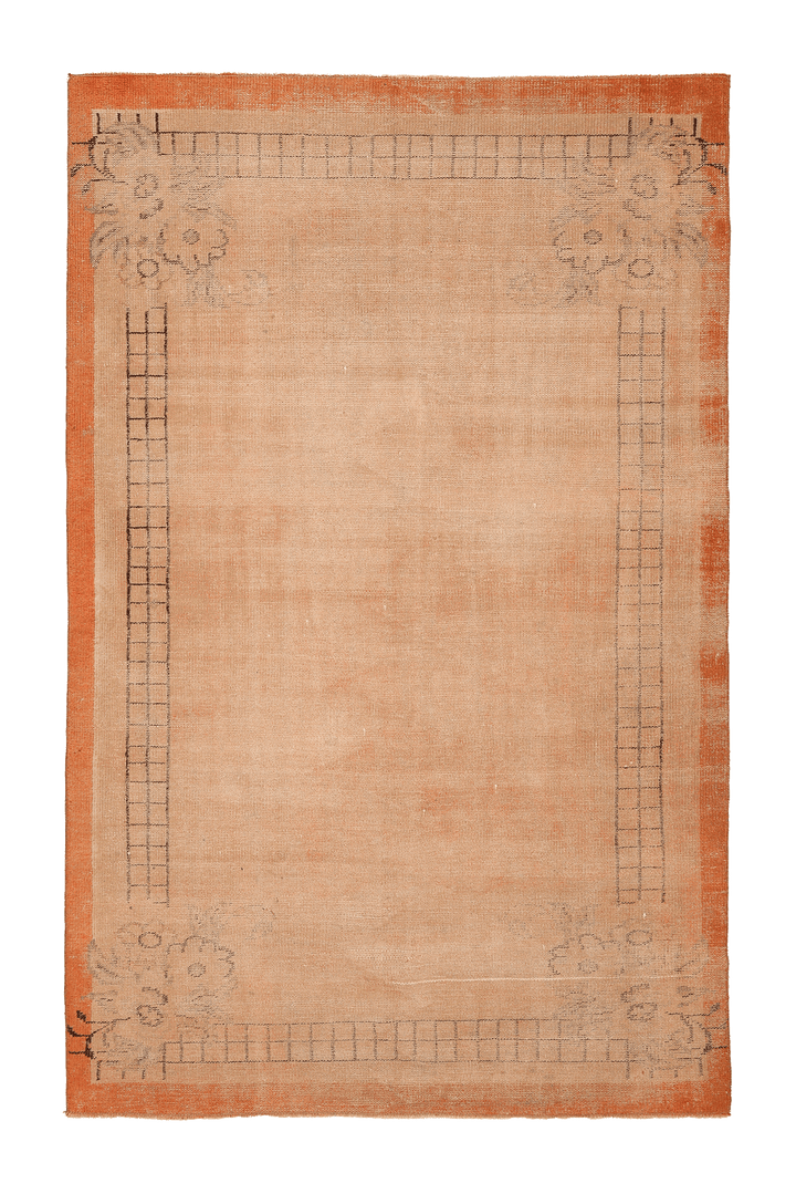 Vintage Manisa Turkish Area Rug 5x8 ft — Orange & Beige Floral