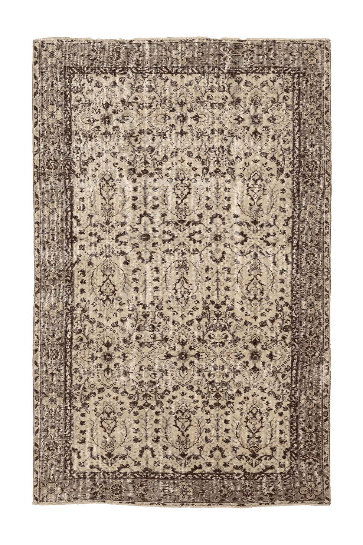 Vintage Isparta Turkish Area Rug 5x8 ft — Beige & Brown Floral