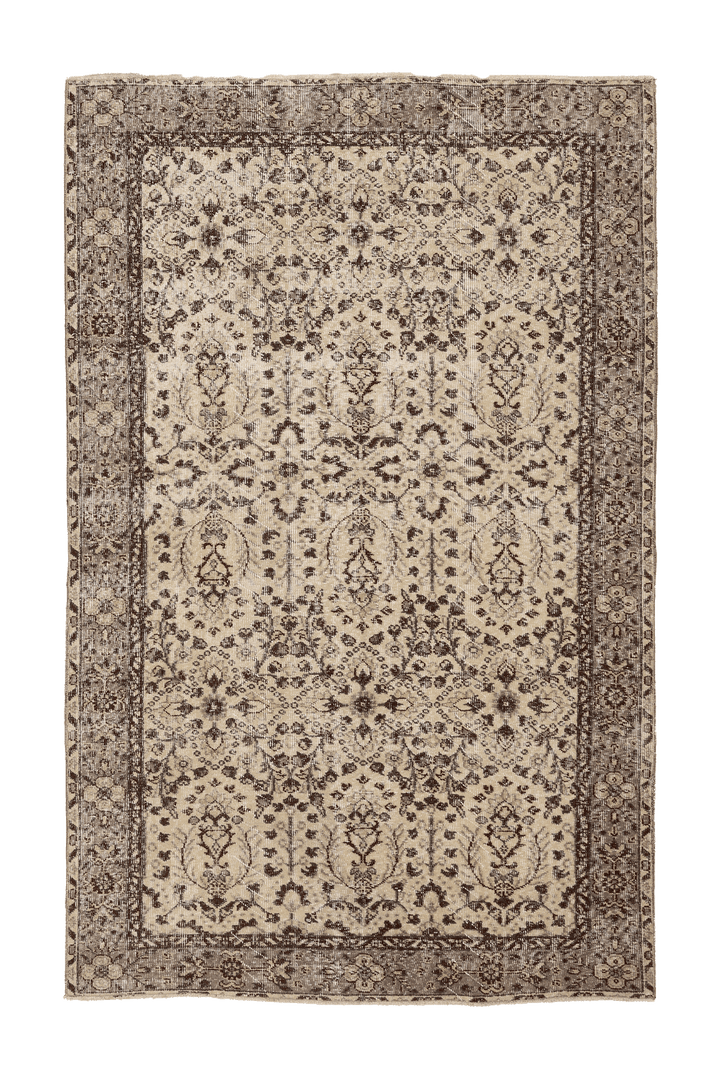 Vintage Isparta Turkish Area Rug 5x8 ft — Beige & Brown Floral