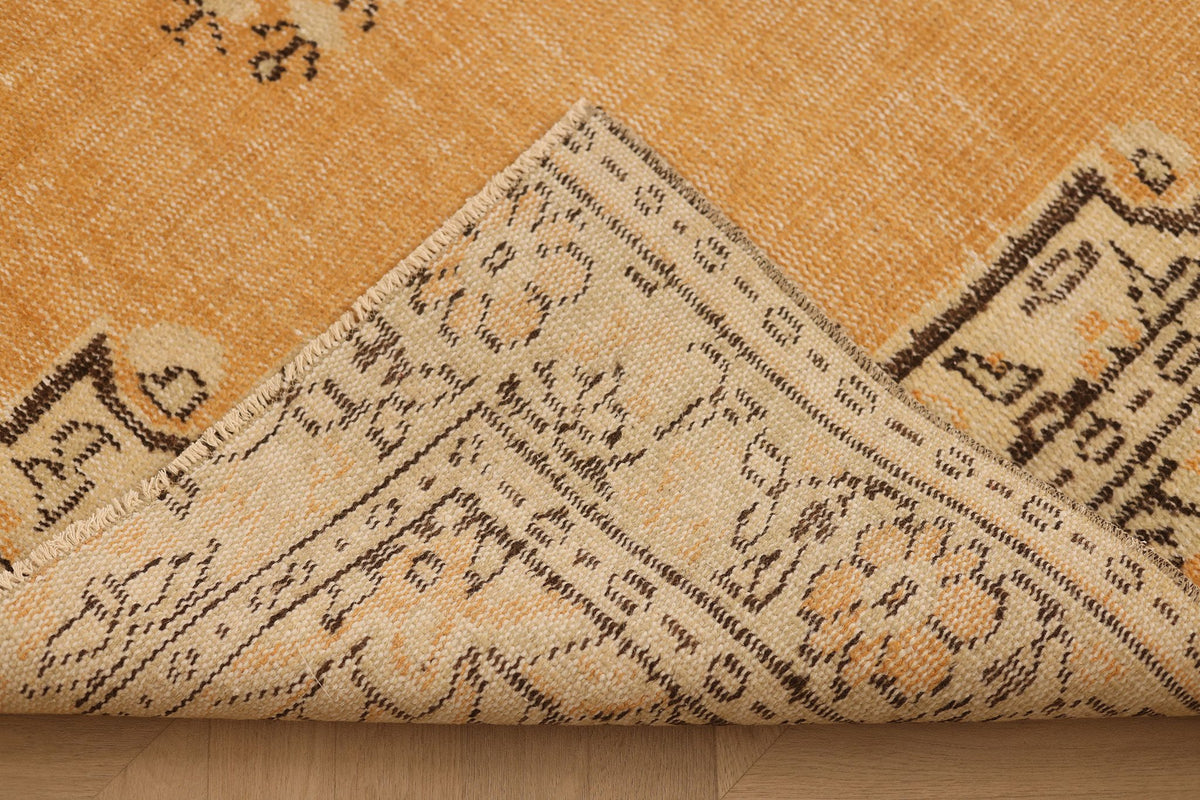 Vintage Manisa Turkish Area Rug 5x9 ft — Orange & Beige Floral