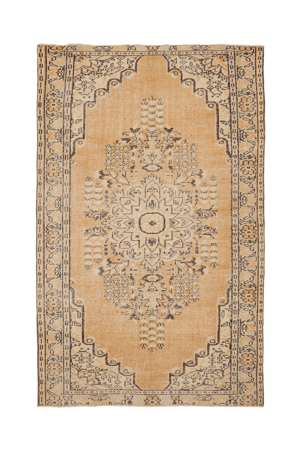 Vintage Manisa Turkish Area Rug 5x9 ft — Orange & Beige Floral