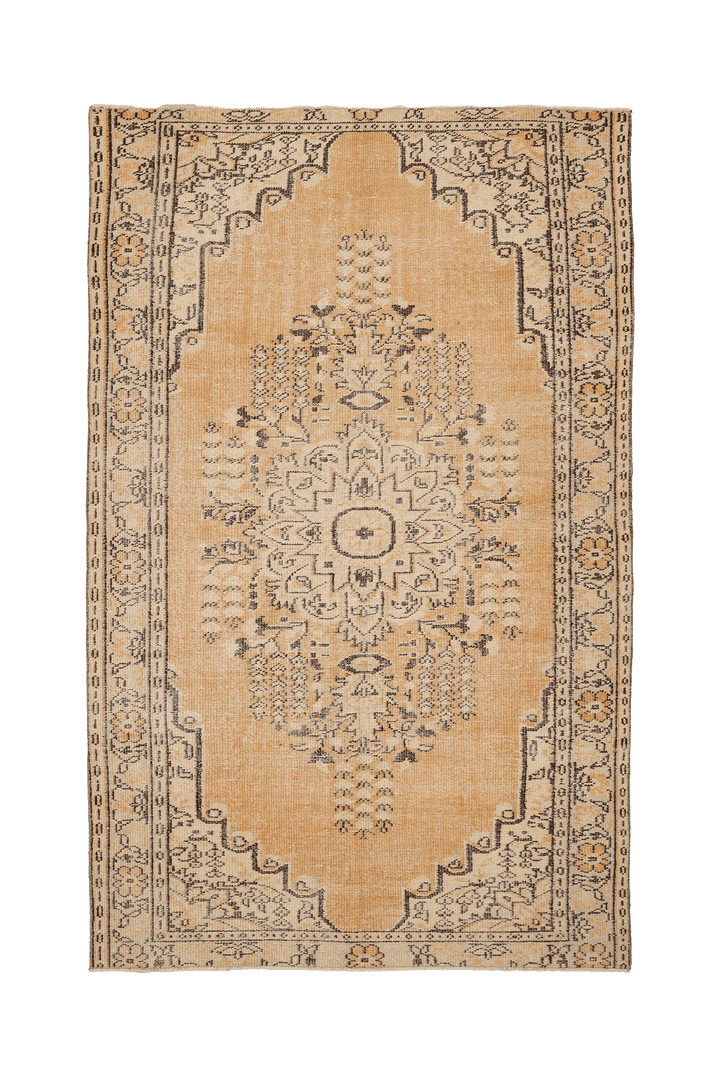 Vintage Manisa Turkish Area Rug 5x9 ft — Orange & Beige Floral