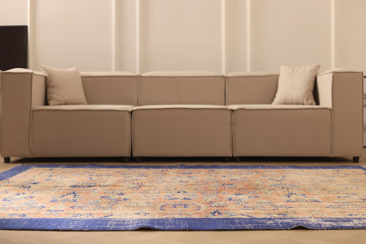 Vintage Isparta Turkish Area Rug 6x9 ft — Orange & Blue Floral
