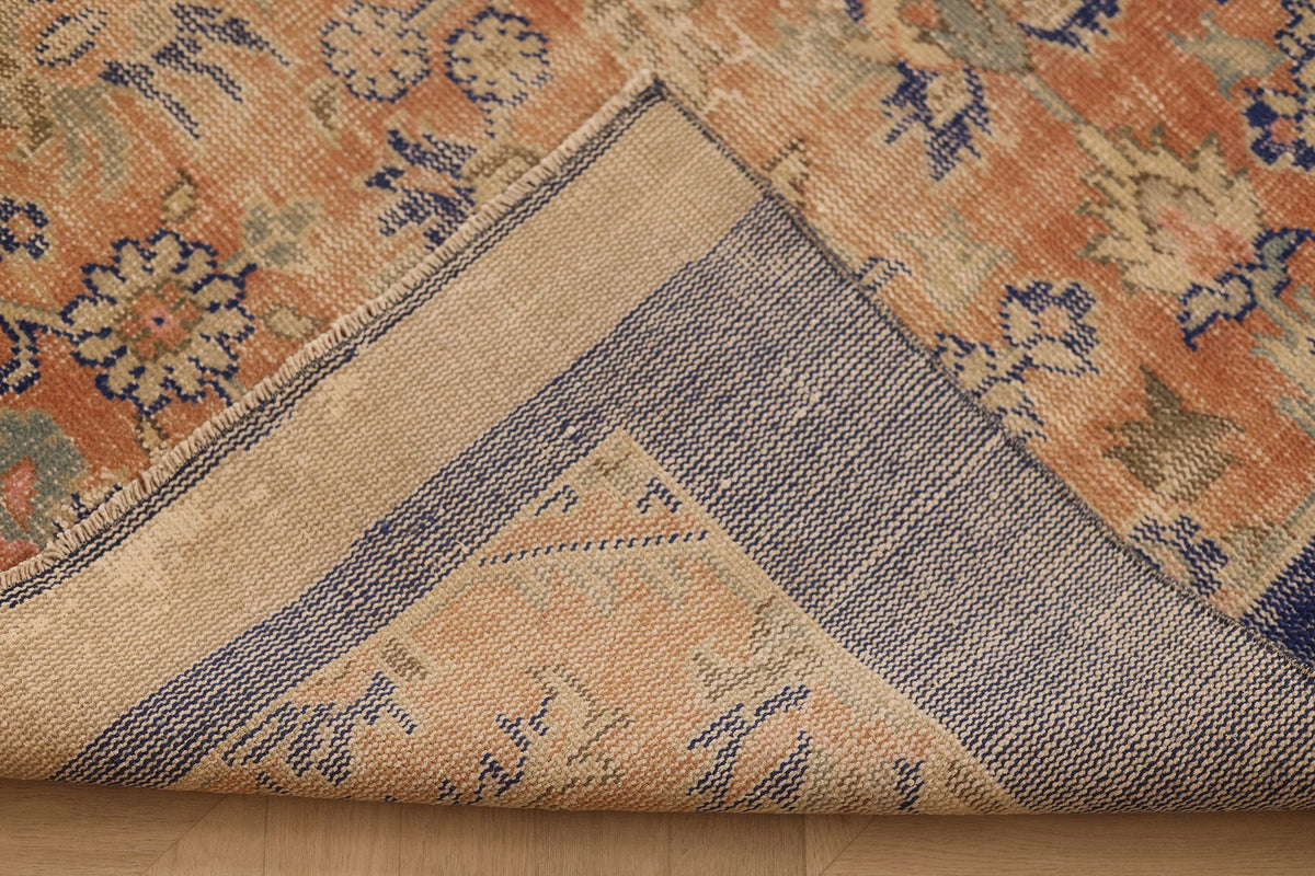 Vintage Isparta Turkish Area Rug 6x9 ft — Orange & Blue Floral