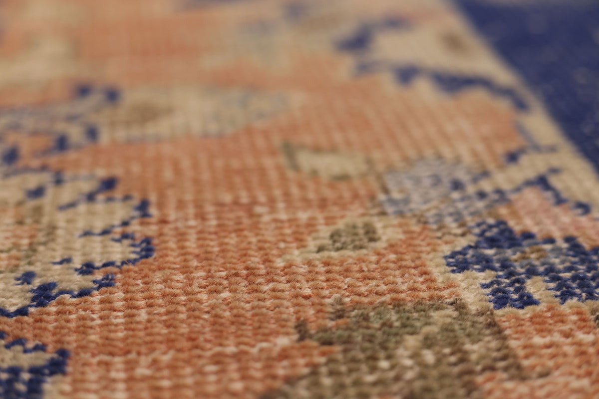 Vintage Isparta Turkish Area Rug 6x9 ft — Orange & Blue Floral
