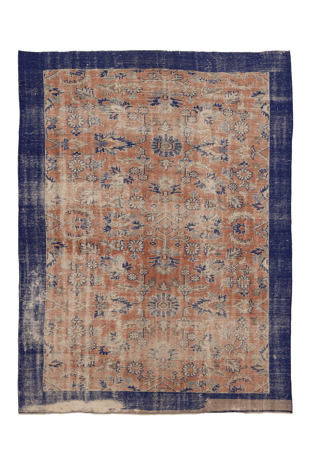 Vintage Isparta Turkish Area Rug 6x9 ft — Orange & Blue Floral