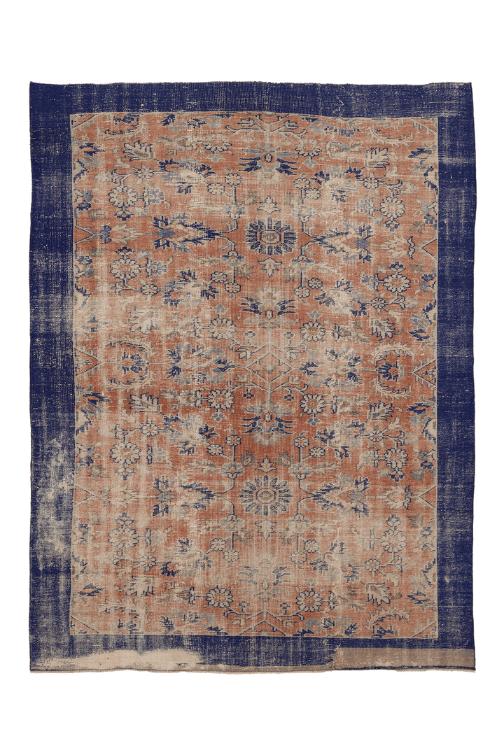 Vintage Isparta Turkish Area Rug 6x9 ft — Orange & Blue Floral
