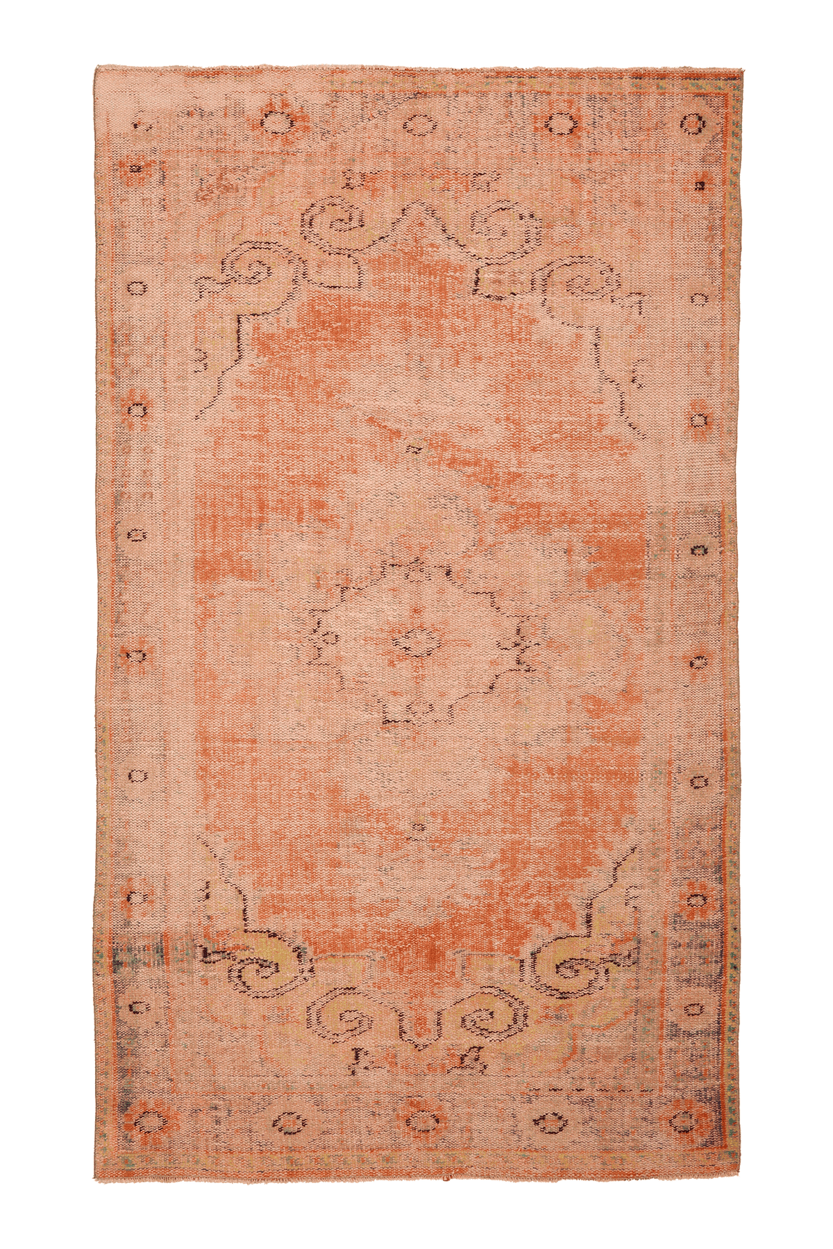 Vintage Manisa Turkish Area Rug 5x9 ft — Orange & Beige Floral