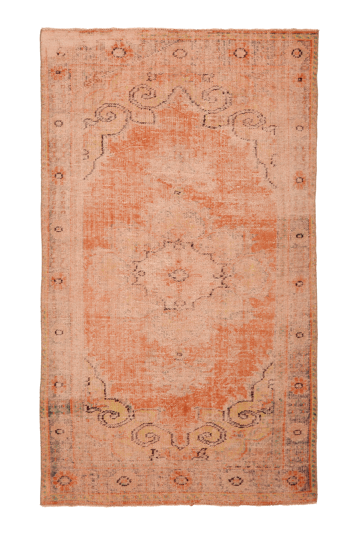 Vintage Manisa Turkish Area Rug 5x9 ft — Orange & Beige Floral