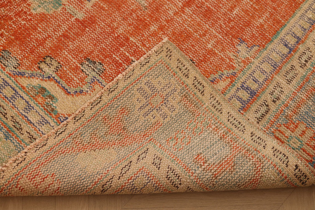 Vintage Manisa Turkish Area Rug 6x9 ft — Orange & Blue Floral