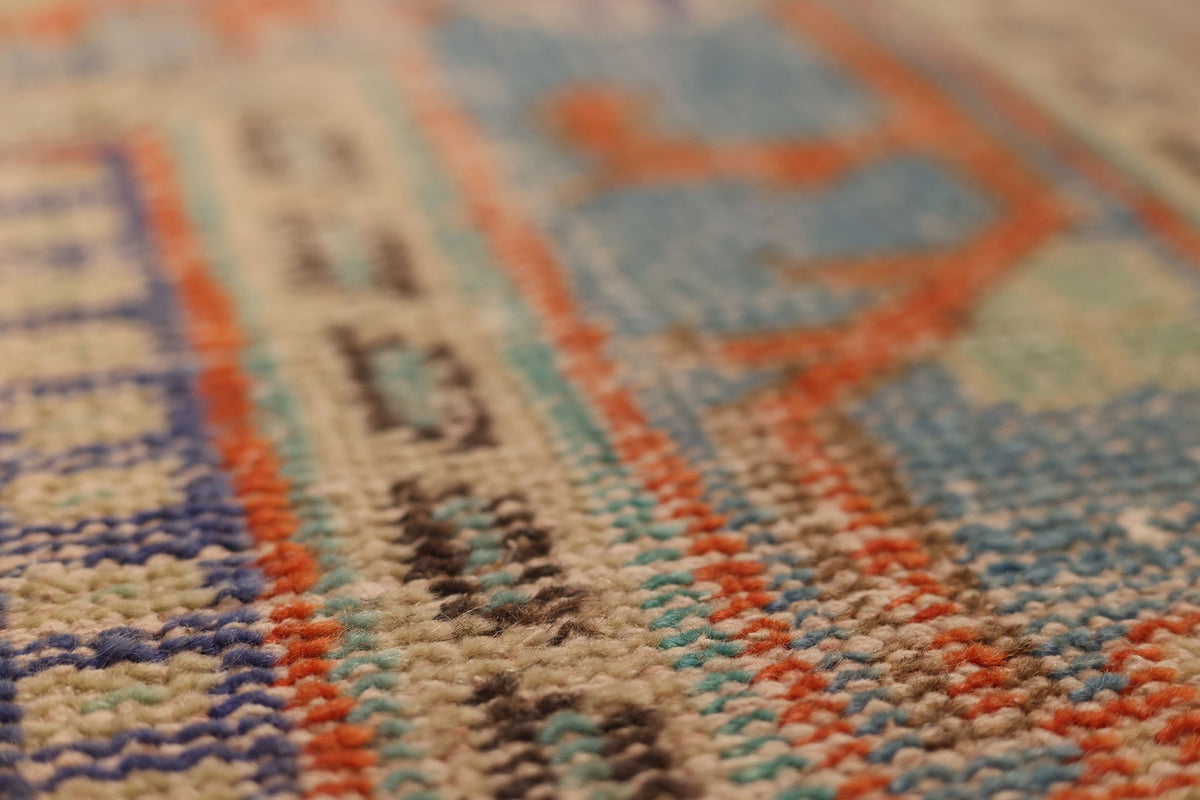 Vintage Manisa Turkish Area Rug 6x9 ft — Orange & Blue Floral