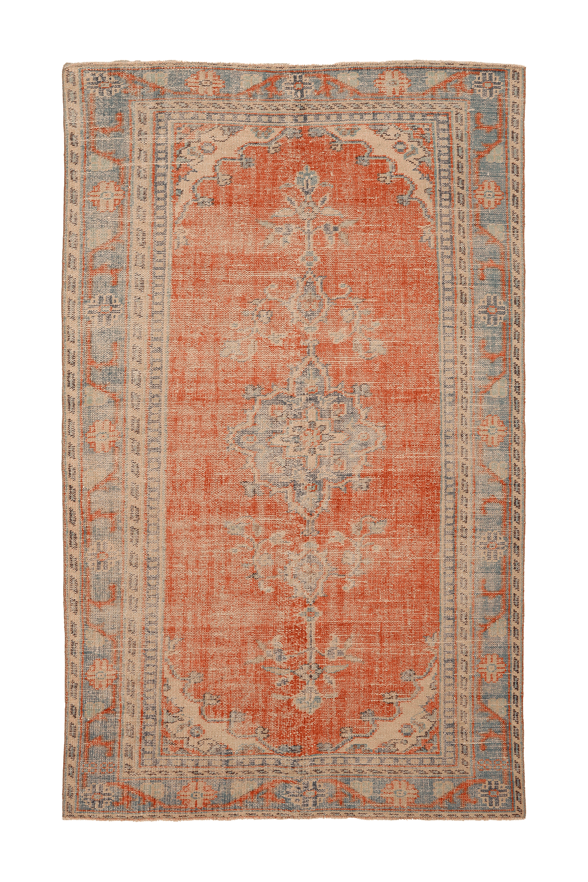Vintage Manisa Turkish Area Rug 6x9 ft — Orange & Blue Floral