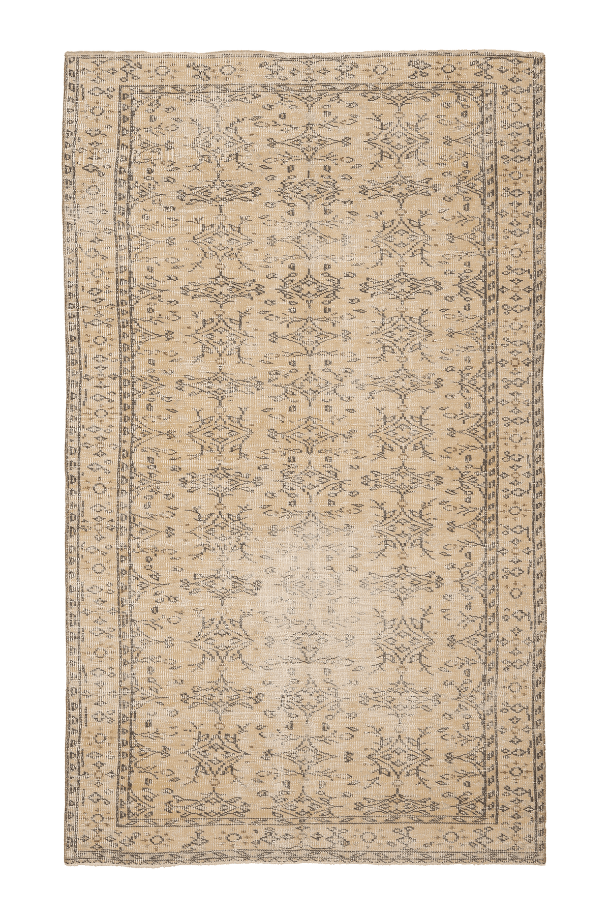 Vintage Manisa Turkish Area Rug 5x8 ft — Beige & Gray Floral
