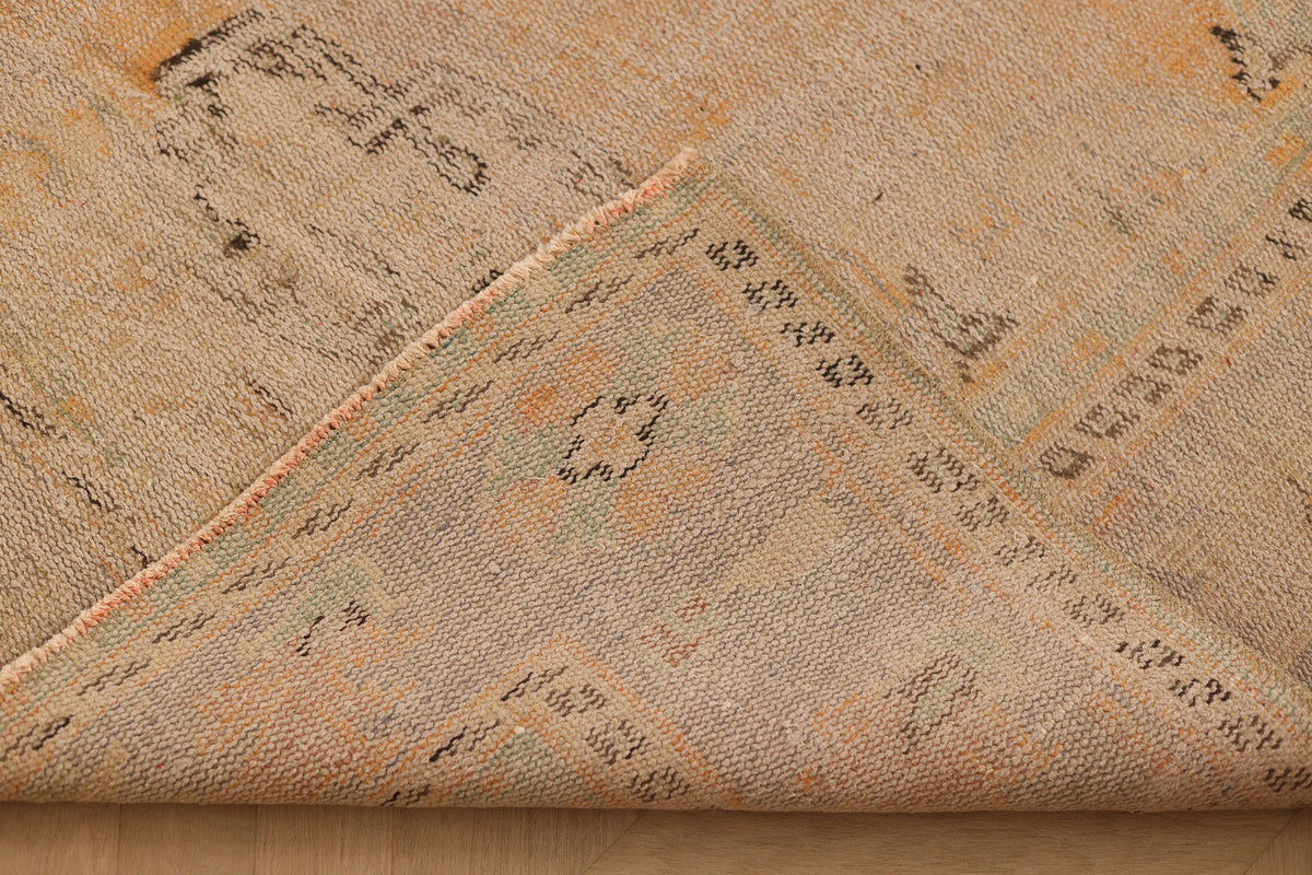 Vintage Manisa Turkish Area Rug 6x9 ft — Beige & Orange Floral