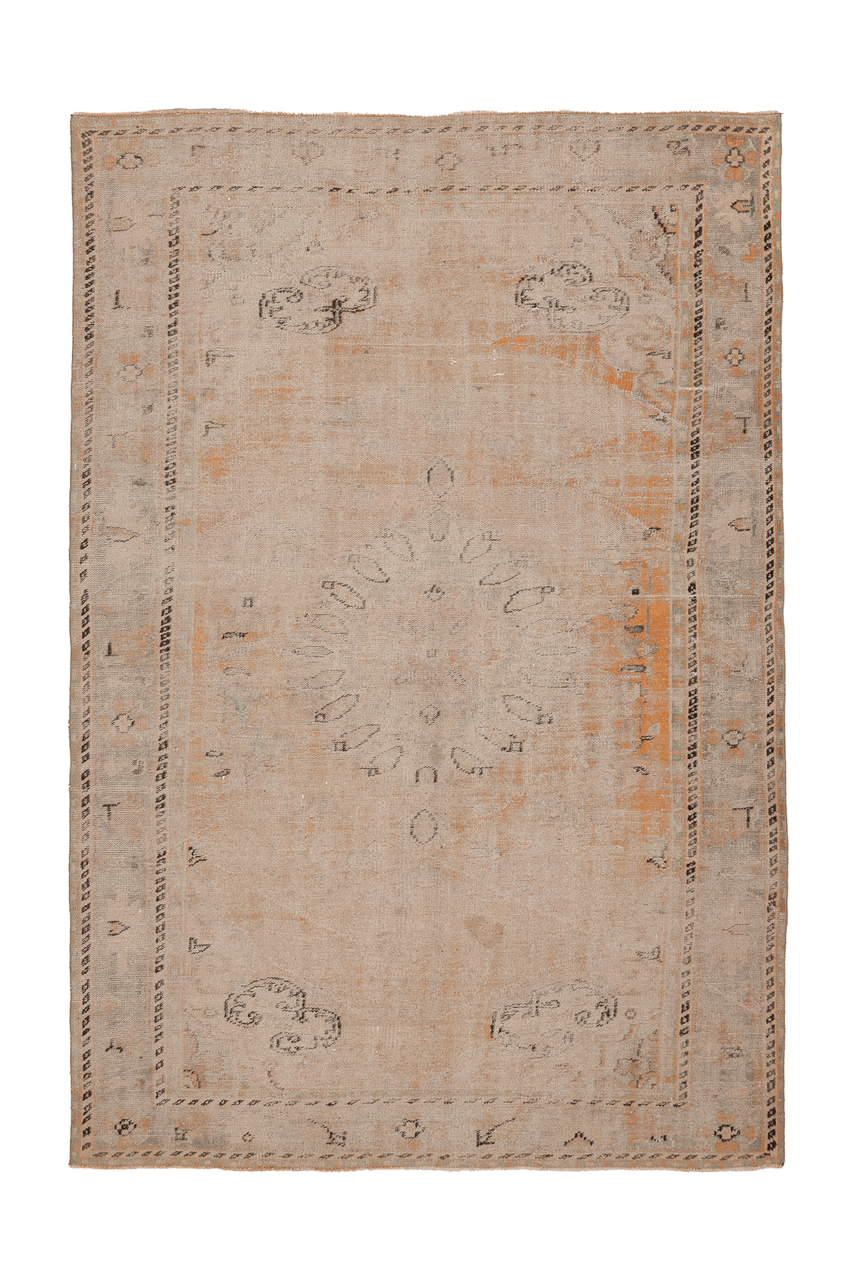 Vintage Manisa Turkish Area Rug 6x9 ft — Beige & Orange Floral