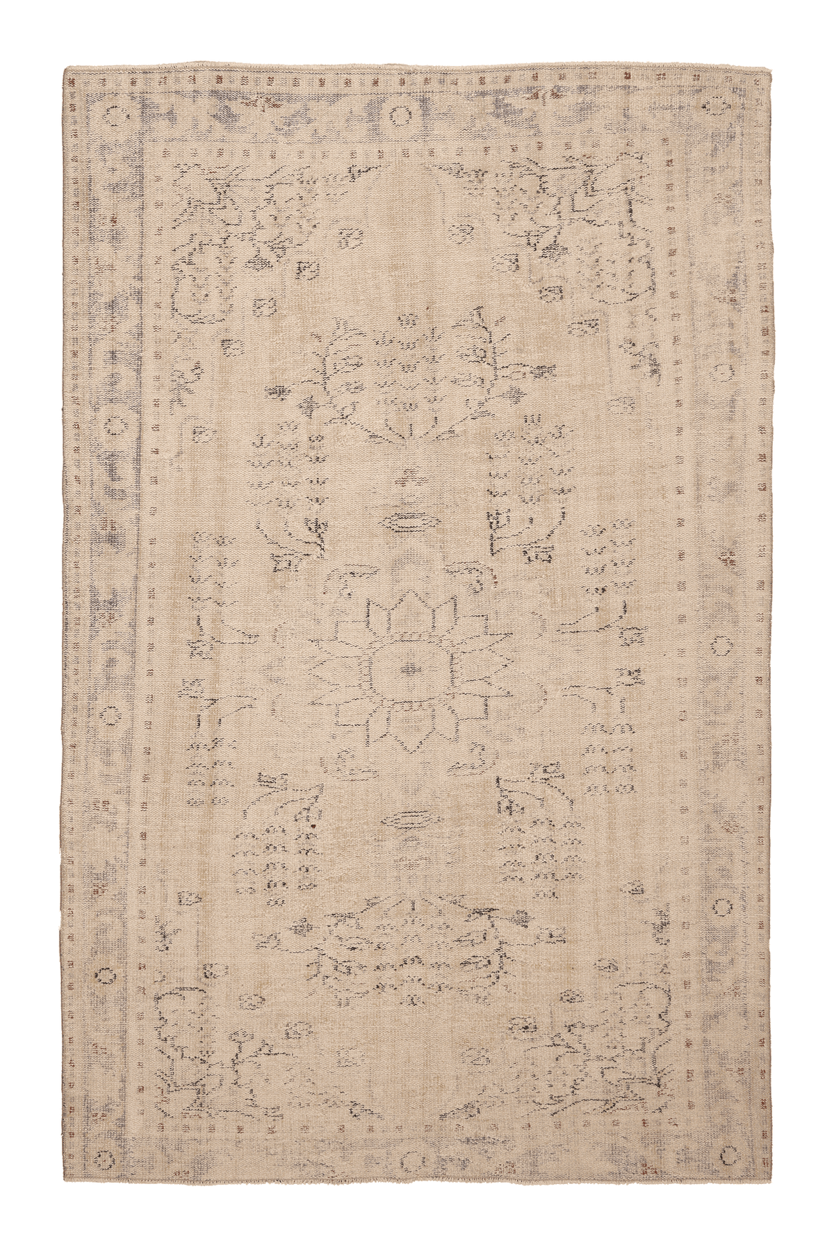 Vintage Manisa Turkish Area Rug 6x9 ft — Beige & Gray Floral