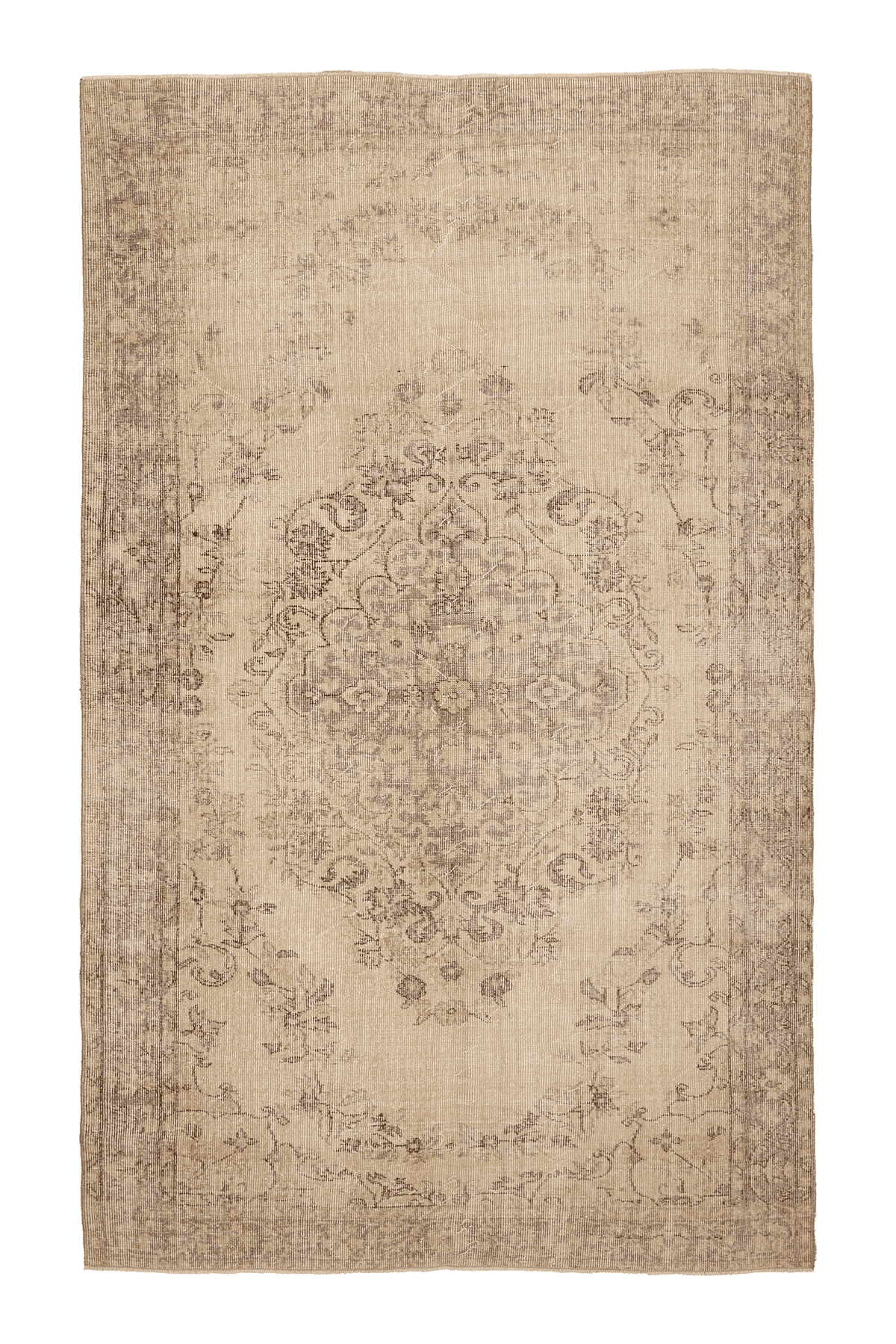 Vintage Isparta Turkish Area Rug 6x10 ft — Beige & Brown Floral