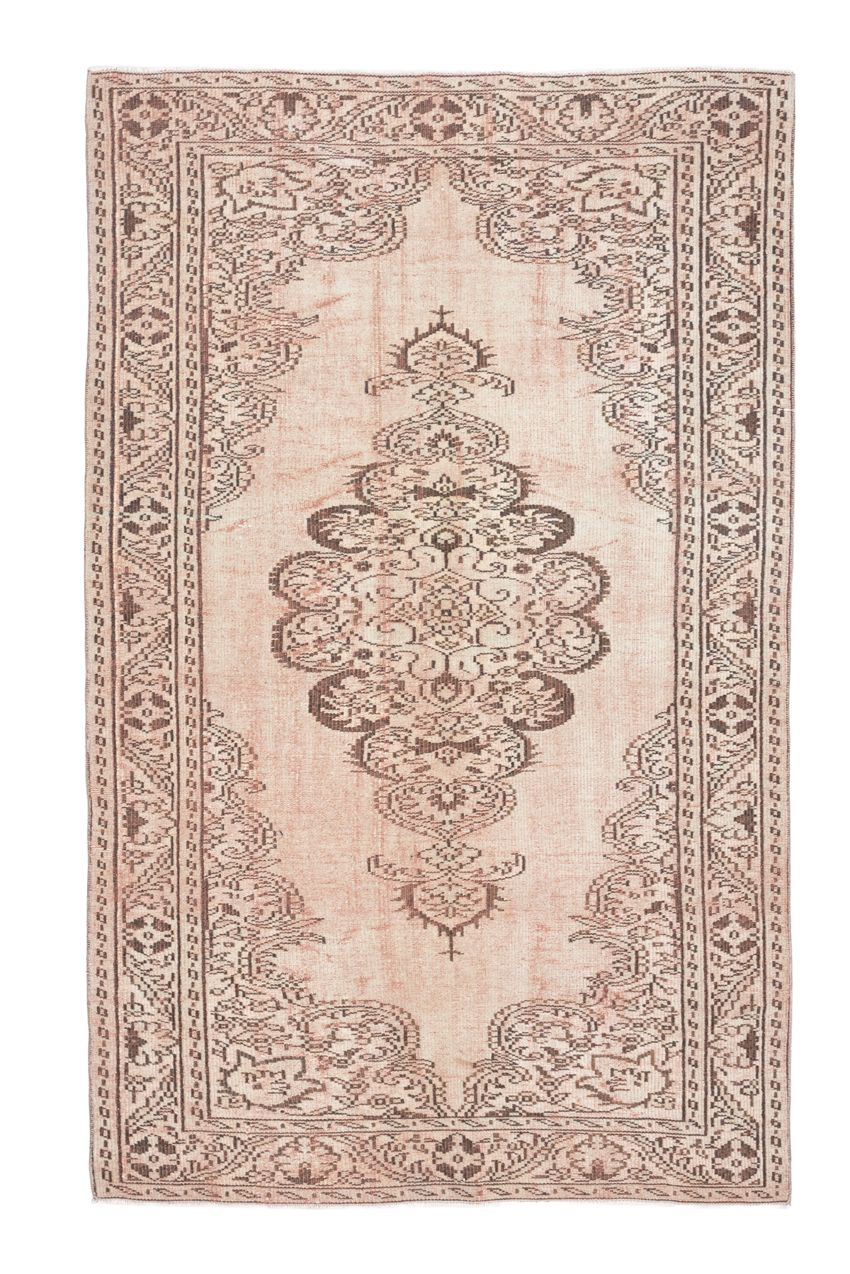 Vintage Manisa Turkish Area Rug 4x8 ft — White & Orange Medallion