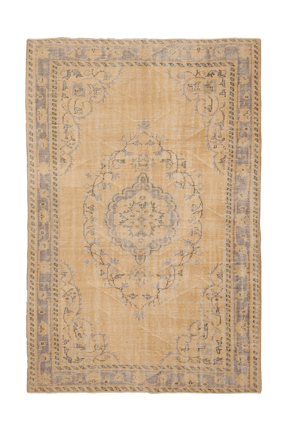 Vintage Manisa Turkish Area Rug 6x9 ft — Beige & Brown Floral