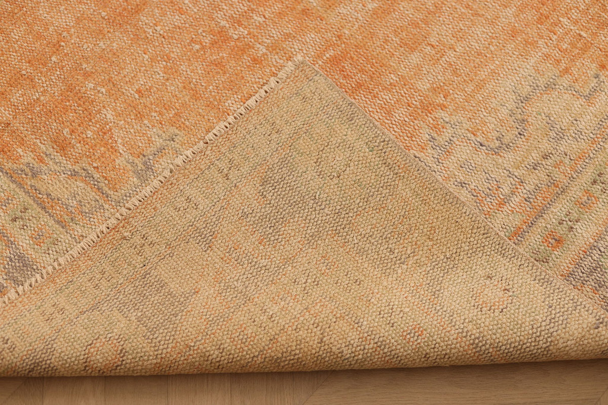 Vintage Manisa Turkish Area Rug 5x10 ft — Orange & Beige Floral