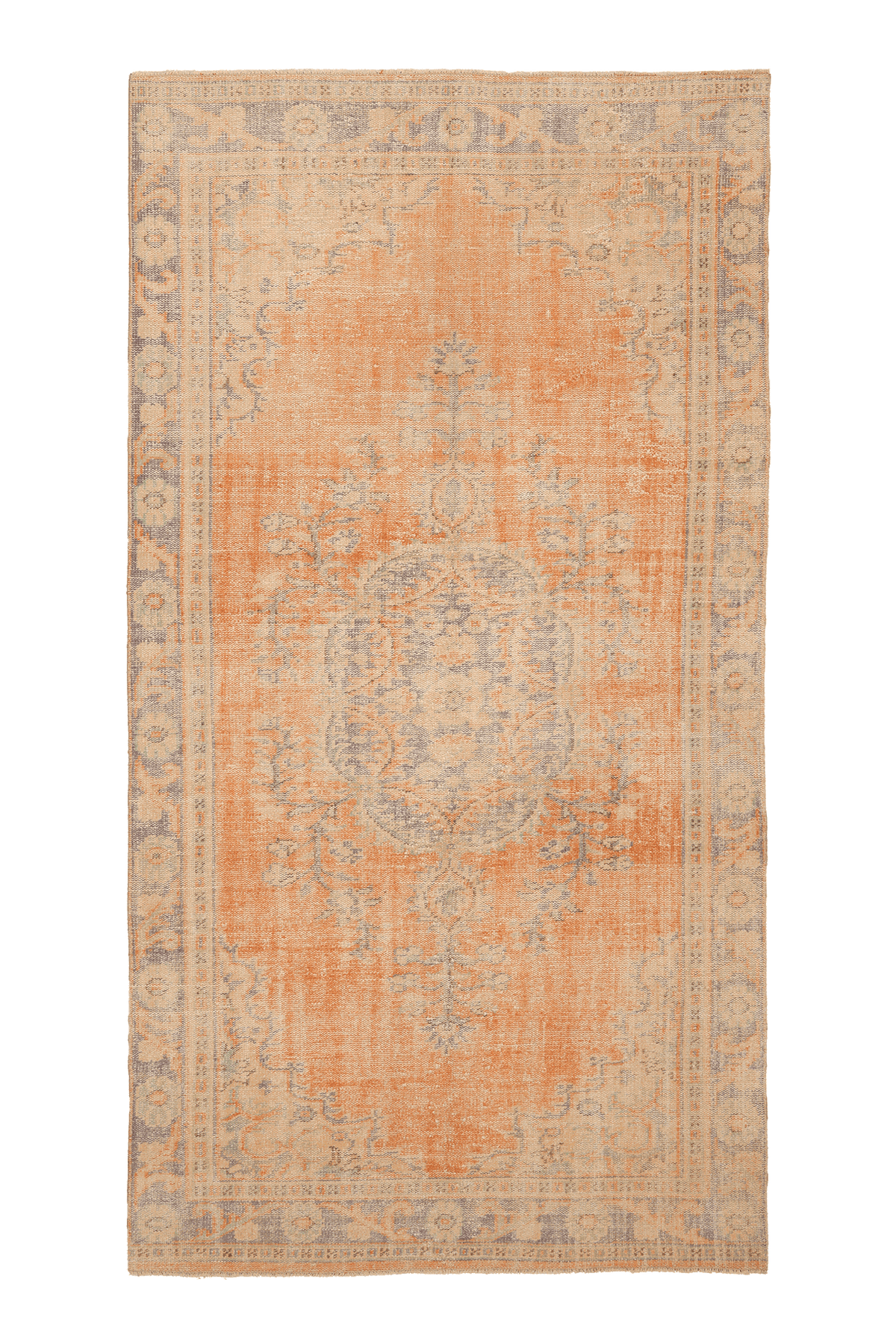 Vintage Manisa Turkish Area Rug 5x10 ft — Orange & Beige Floral