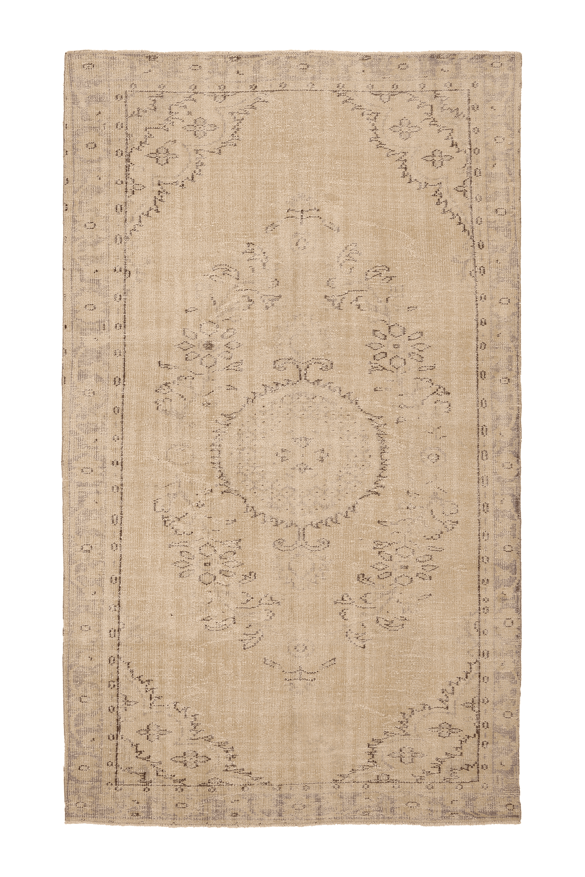 Vintage Manisa Turkish Area Rug 6x9 ft — Beige & Brown Floral