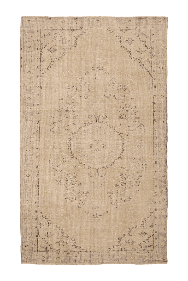 Vintage Manisa Turkish Area Rug 6x9 ft — Beige & Brown Floral