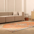 Vintage Manisa Turkish Area Rug 6x9 ft — Orange & Beige Floral