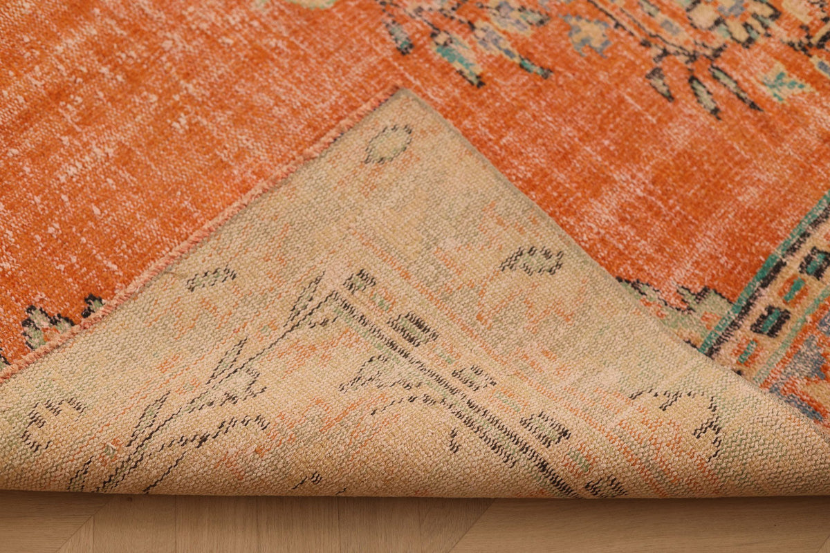 Vintage Manisa Turkish Area Rug 6x9 ft — Orange & Beige Floral