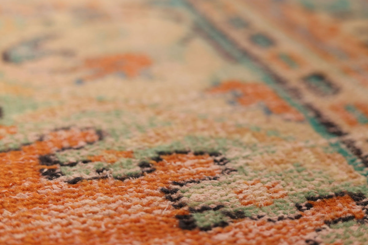 Vintage Manisa Turkish Area Rug 6x9 ft — Orange & Beige Floral