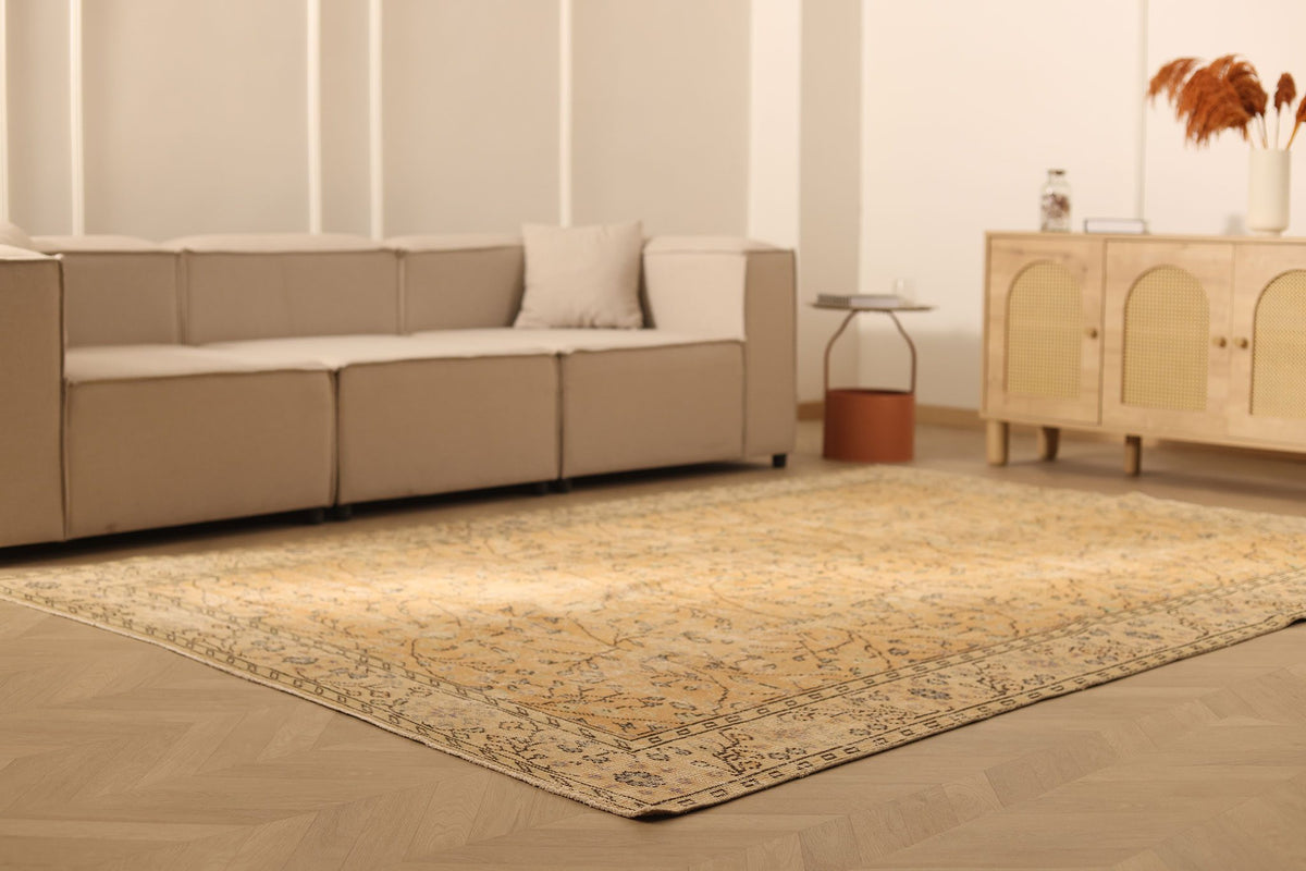 Vintage Isparta Turkish Area Rug 7x10 ft — Orange & Beige Floral