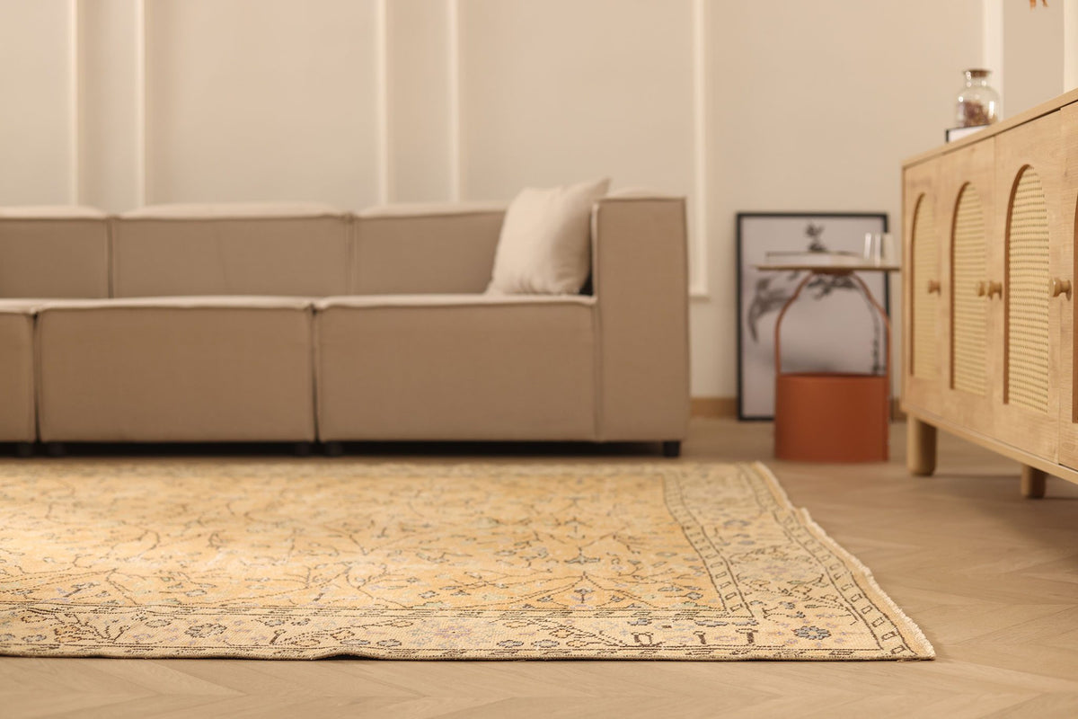 Vintage Isparta Turkish Area Rug 7x10 ft — Orange & Beige Floral