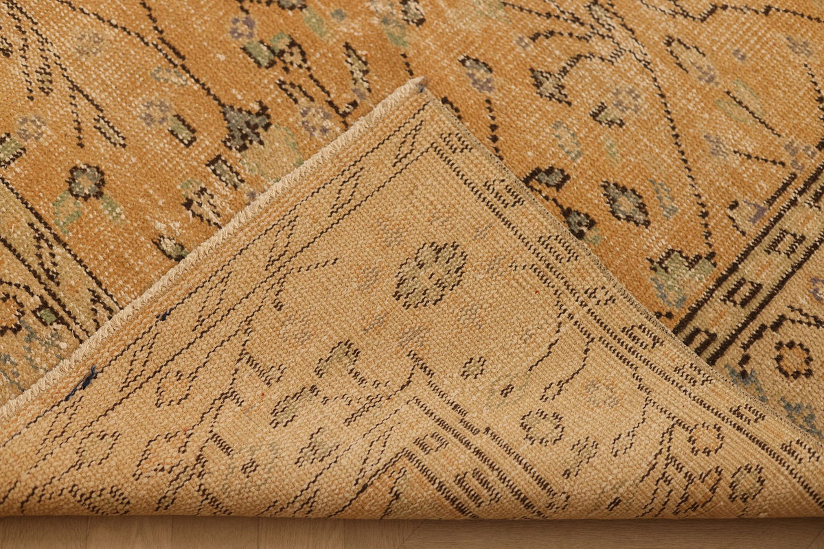 Vintage Isparta Turkish Area Rug 7x10 ft — Orange & Beige Floral