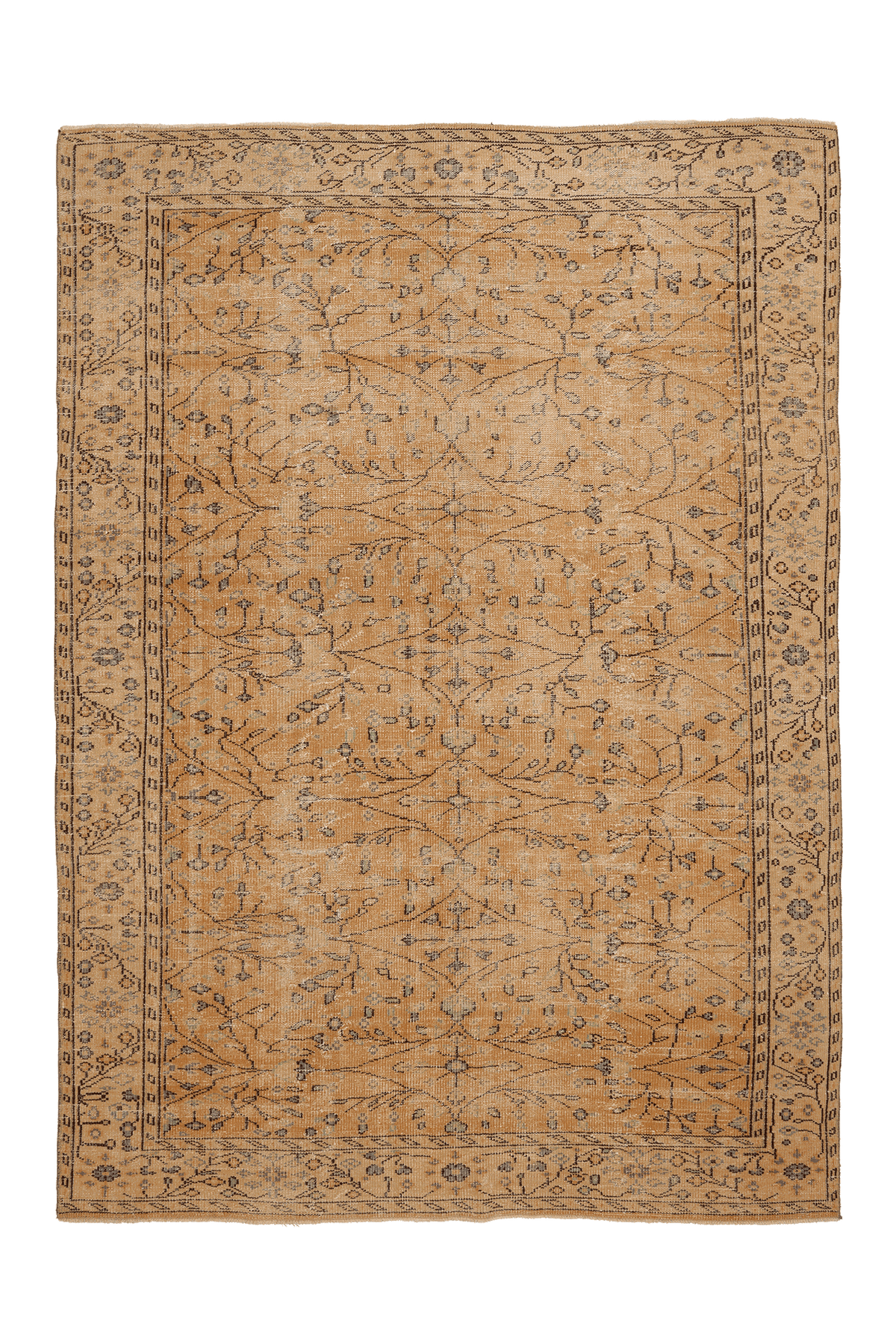 Vintage Isparta Turkish Area Rug 7x10 ft — Orange & Beige Floral